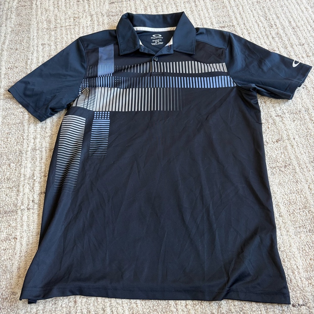 Oakley Mens Navy Blue O Hydrolix Graphic Golf Polo Shirt Regular Fit Small